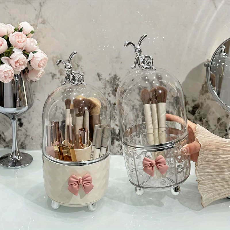 360° Rotating Makeup Brushes Holder Portable Desktop Makeup Organizer Cosmetic Storage Box